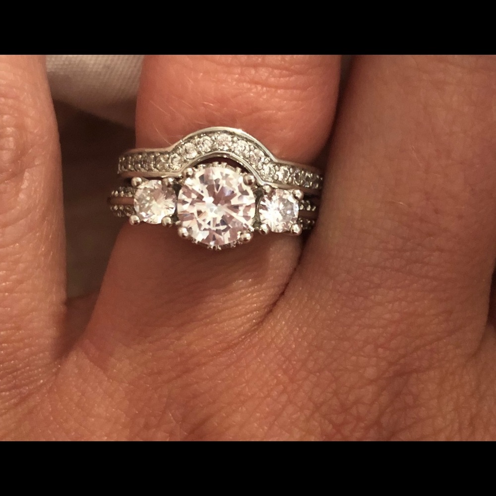 Simulated diamond engagement ring and band